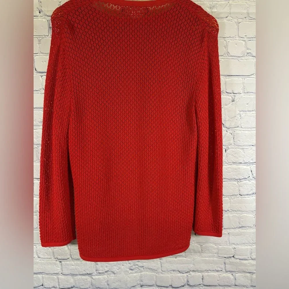 JONES NEW YORK Red Pointelle Textured Vest and Long Sleeve Tie Front Cardigan L